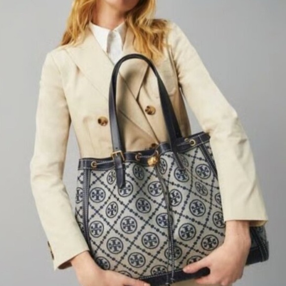 NWOT Tory Burch navy and Tan Patterned Tote - Picture 4 of 6